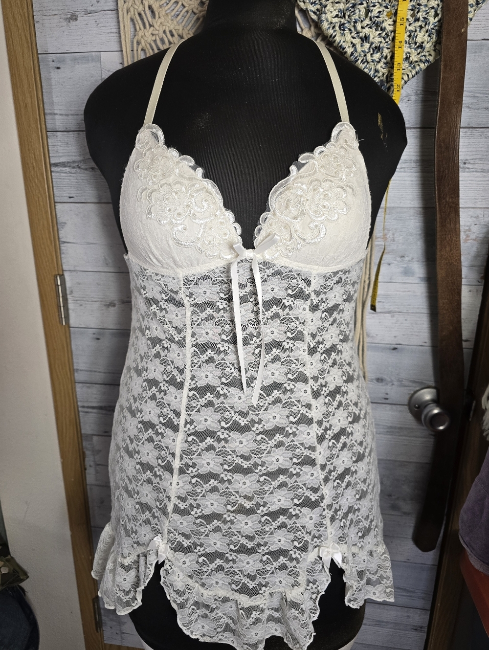 Linea Donatella Ivory Lace Chemise Babydoll Floral Embroidery Lingerie Top